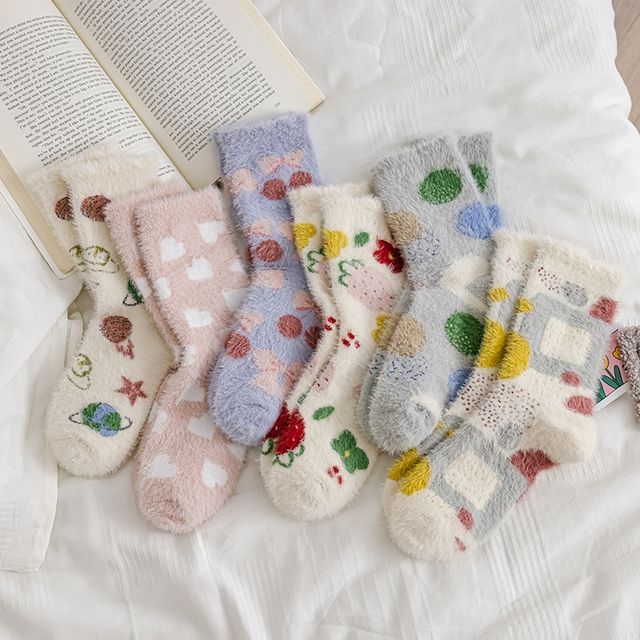 Set Of 3 Pairs: Patterned Fluffy Socks SpreePicky