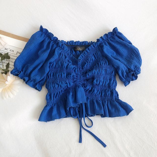 Off-Shoulder Drawstring Blouse mySite