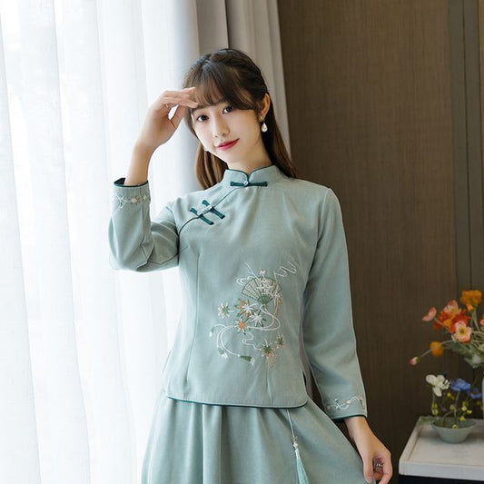 Flower Embroidered Hanfu Blouse SpreePicky