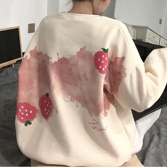 Strawberry Print Sweatshirt SpreePicky