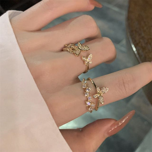 Butterfly Rhinestone Alloy Open Ring (various designs) SpreePicky