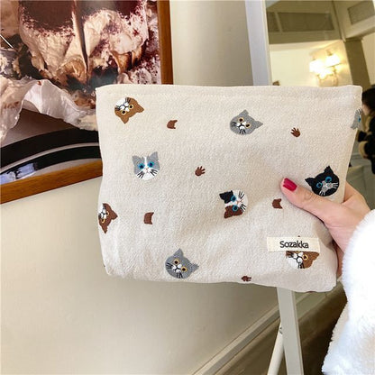 Cat Embroidered Zip Pouch SpreePicky