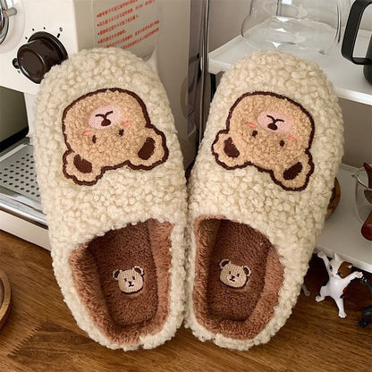 Bear Embroidered Fluffy Home Slippers SpreePicky