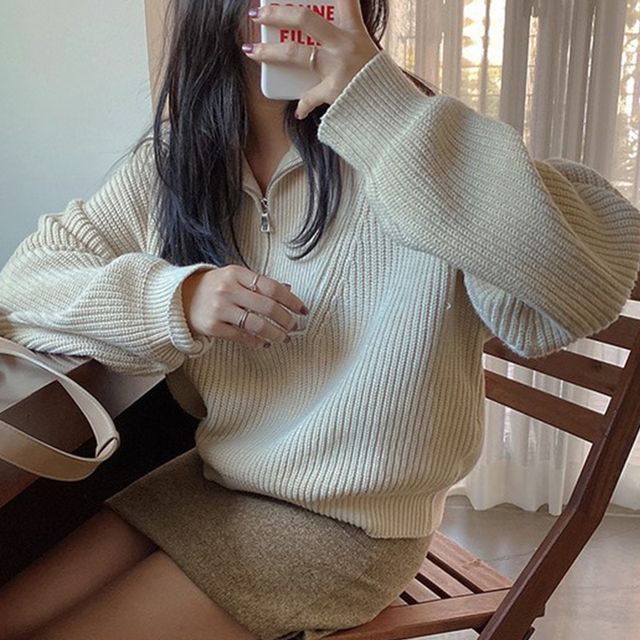 Half-Zip Ribbed Sweater SpreePicky