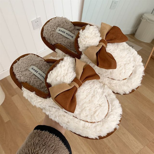 Bow Fleece Home Slippers SpreePicky