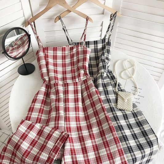 Spaghetti Strap Plaid Jumpsuit mySite