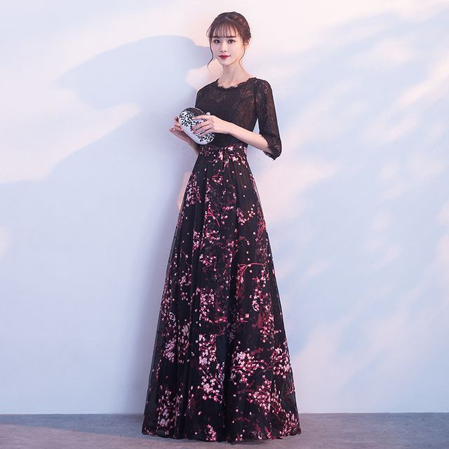 Elbow-Sleeve Floral Embroidered A-Line Lace Cocktail Dress SpreePicky