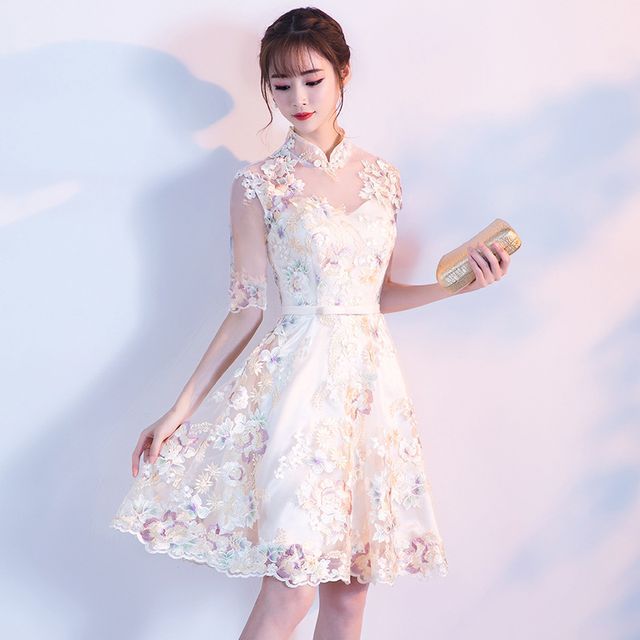 Floral Embroidered Qipao Cocktail Dress SpreePicky