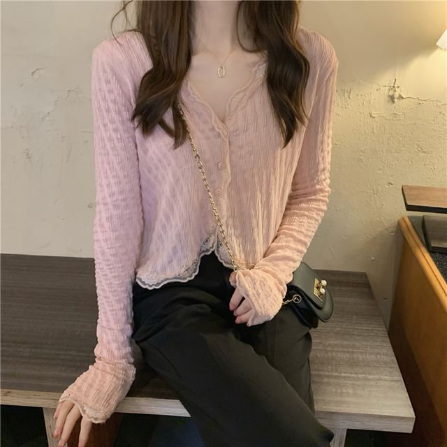 Lace Trim Cropped Blouse SpreePicky