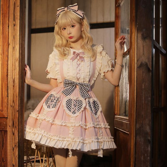 Lolita Short-Sleeve Ruffled Top / Ribbon A-Line Skirt With Suspender mySite