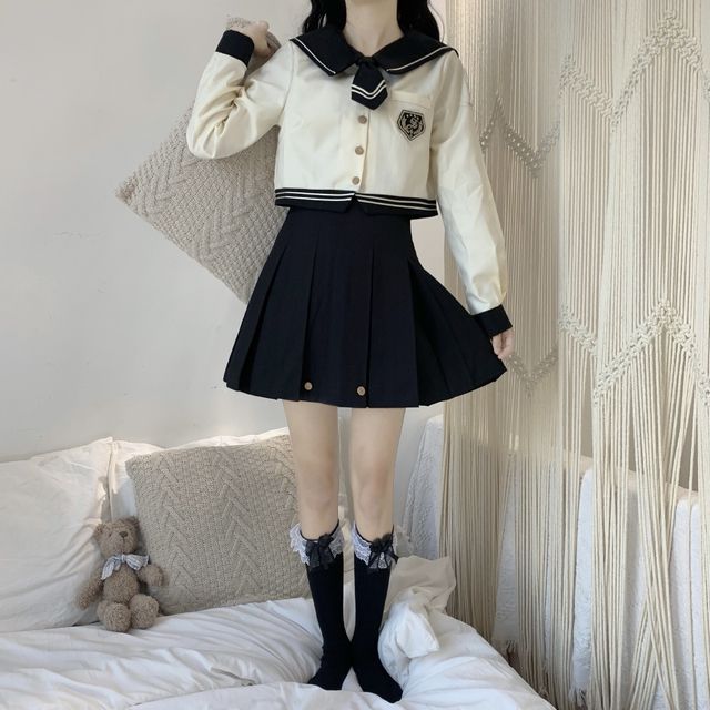 Sailor Collar Shirt  / Pleated Skirt SpreePicky