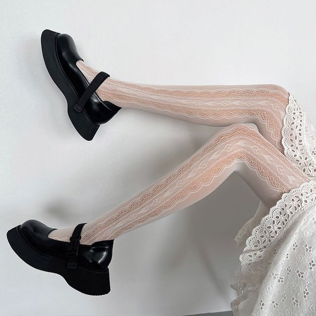 Lace Trim Sheer Tights SpreePicky