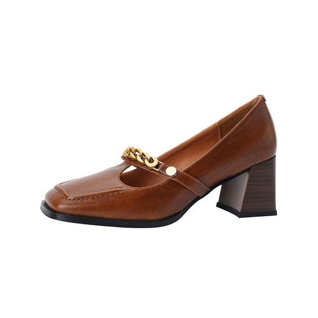 Genuine Leather Low-Heel Pumps SpreePicky