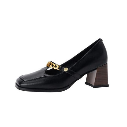 Genuine Leather Low-Heel Pumps SpreePicky