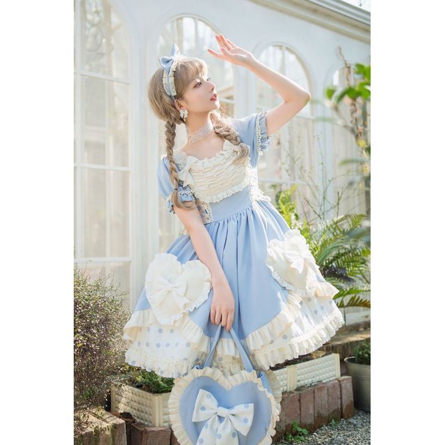 Lolita Ruffle Trim Mini A-Line Dress / Bow Headband / Handbag / Set mySite