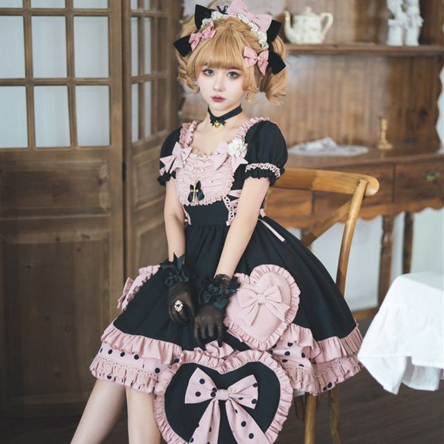 Lolita Ruffle Trim Mini A-Line Dress / Bow Headband / Handbag / Set mySite