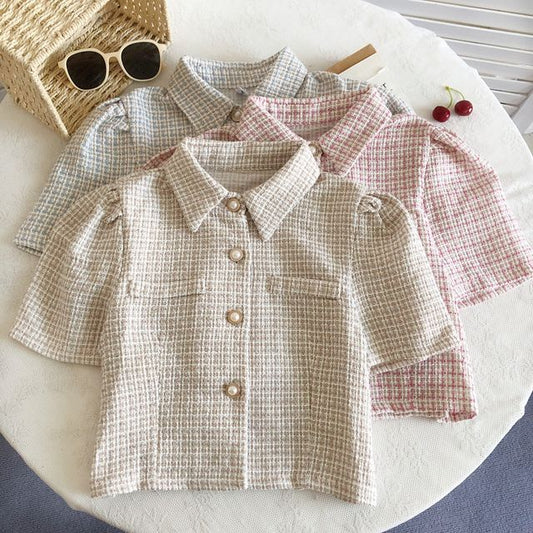 Short-Sleeve Tweed Crop Shirt mySite