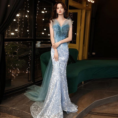 Strapless Sequin Mermaid Evening Gown SpreePicky