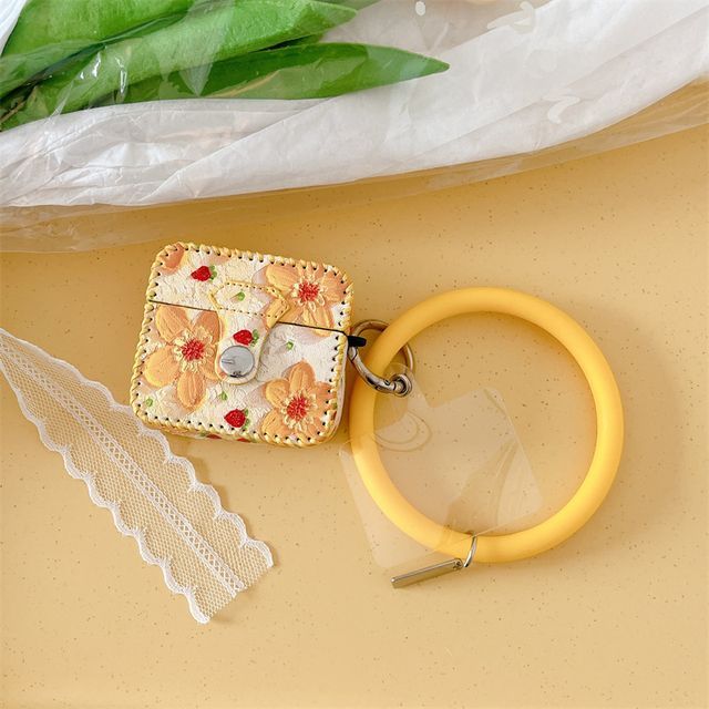 Flower Print Faux Leather AirPods Earphone Case Skin SpreePicky