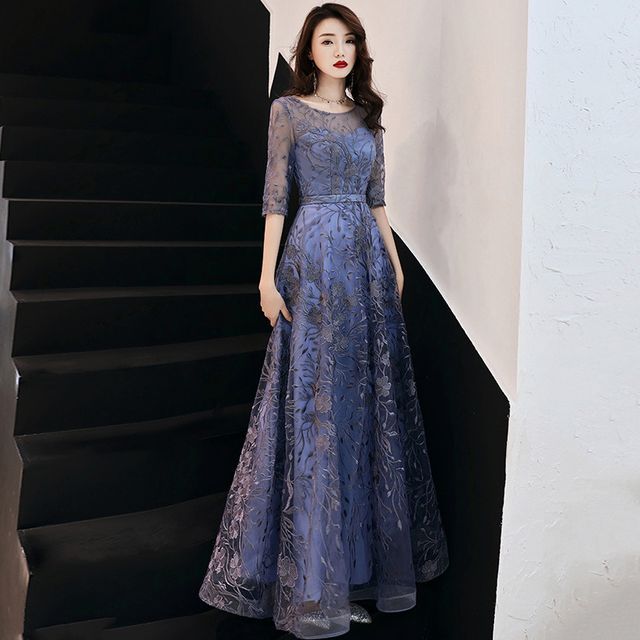 / Mesh Gown A-Line Evening Cocktail Dress FashionChic