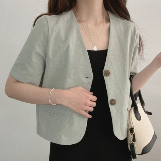 Short-Sleeve Linen Blazer mySite