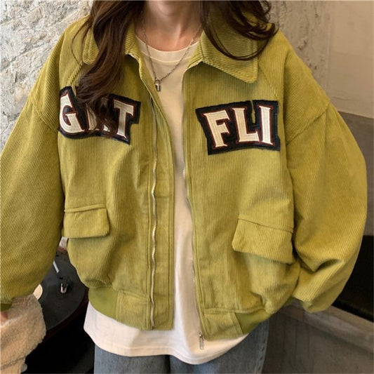 Letter Applique Shirt Jacket SpreePicky