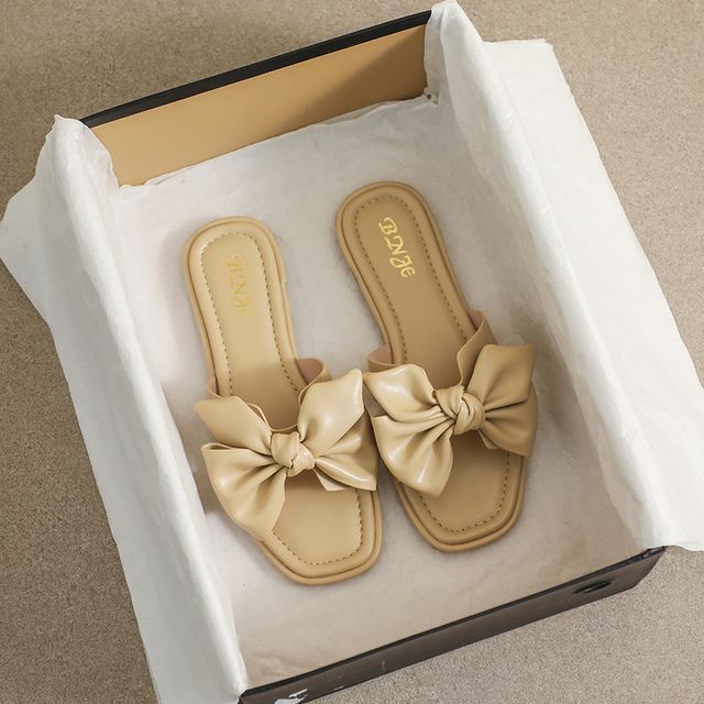 Bow Flat Slide Sandals SpreePicky