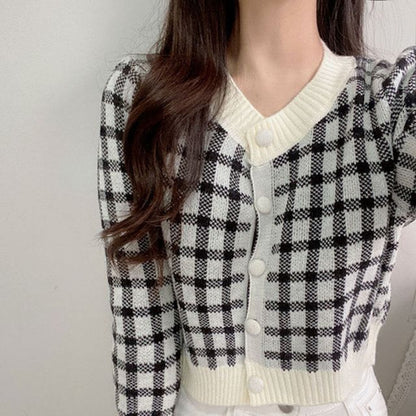 Crew Neck Plaid Cardigan mySite