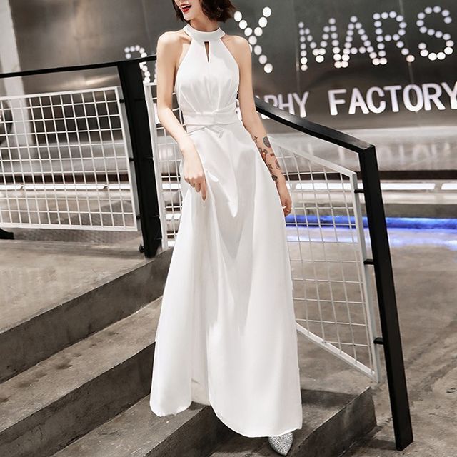 Halter Plain A-Line Cocktail Dress FashionChic