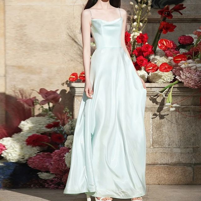 Strap Wedding Spaghetti A-Line Plain Gown FashionChic