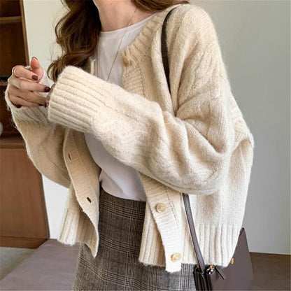 Plain Crew Neck Cardigan SpreePicky