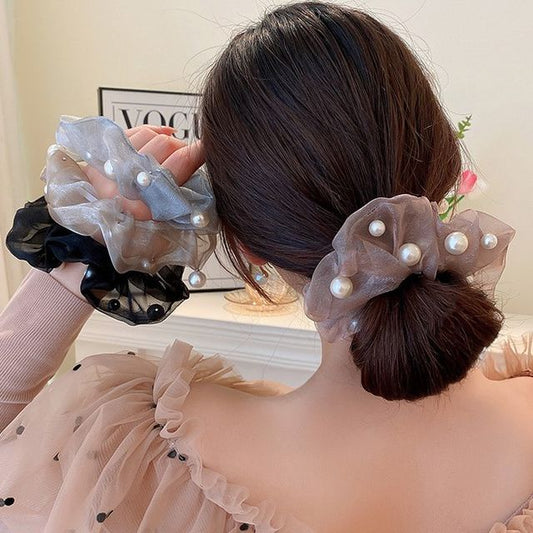 Faux Pearl Organza Scrunchie SpreePicky