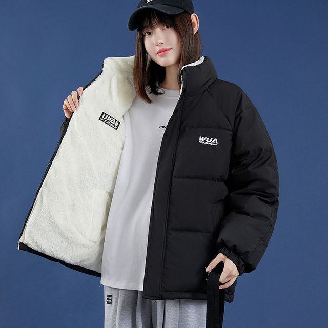 Reversible Lettering Zip-Up Padded Jacket SpreePicky