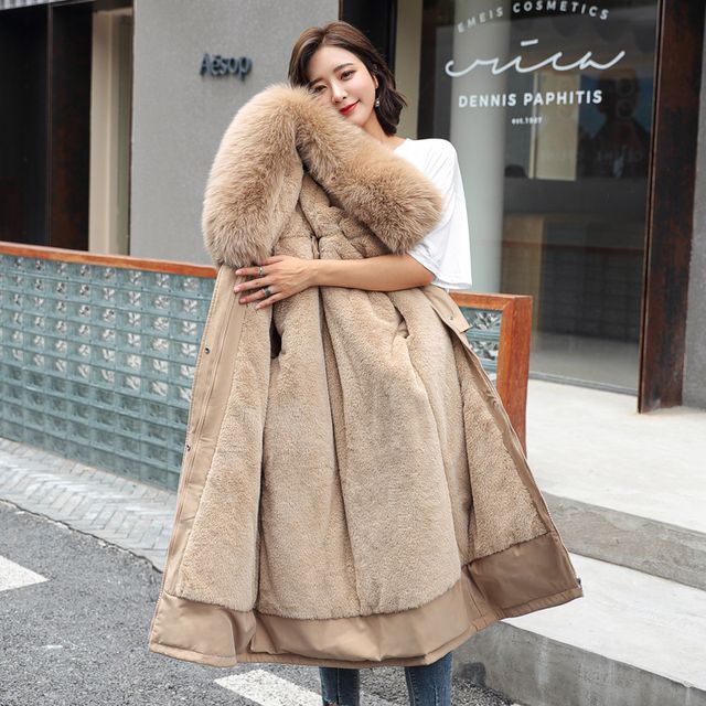 Fluffy Hooded Padded Zip-Up Long Coat SpreePicky