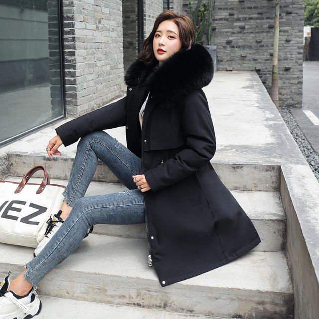 Fluffy Hooded Padded Zip-Up Long Coat SpreePicky