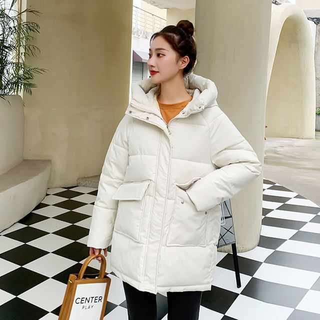 Hooded Plain Padded Coat SpreePicky