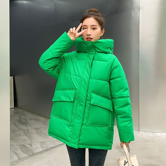 Hooded Plain Padded Coat SpreePicky