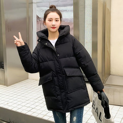 Hooded Plain Padded Coat SpreePicky