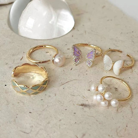 Freshwater Pearl / Butterfly / Glaze Alloy Open Ring (various designs) SpreePicky