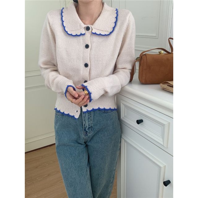 Collar Contrast Trim Cardigan mySite