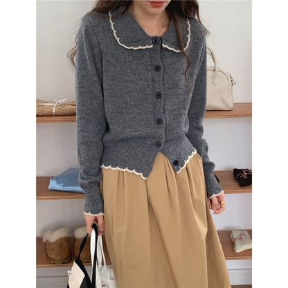 Collar Contrast Trim Cardigan mySite