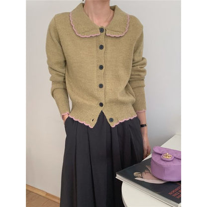 Collar Contrast Trim Cardigan mySite