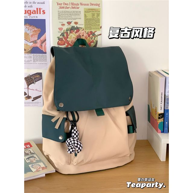 Lightweight Two Tone Flap Backpack SpreePicky