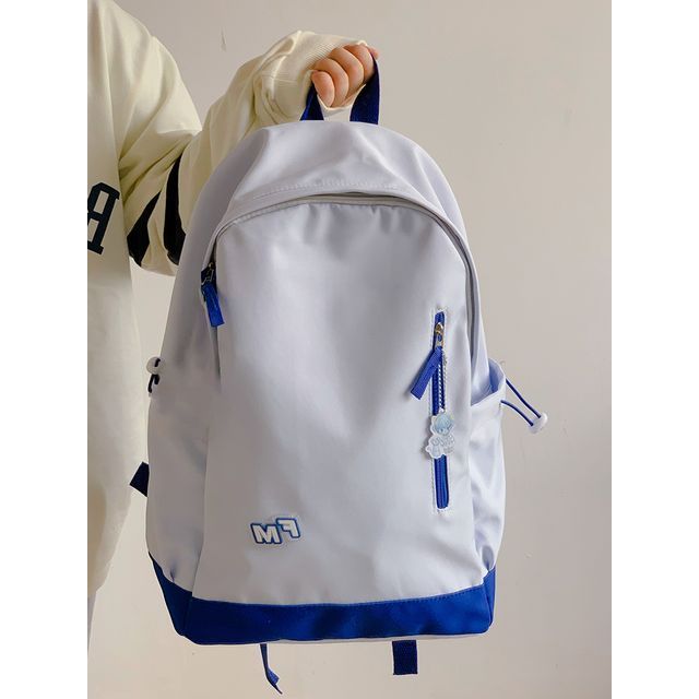 Lightweight Two-Tone Lettering Zip Backpack SpreePicky