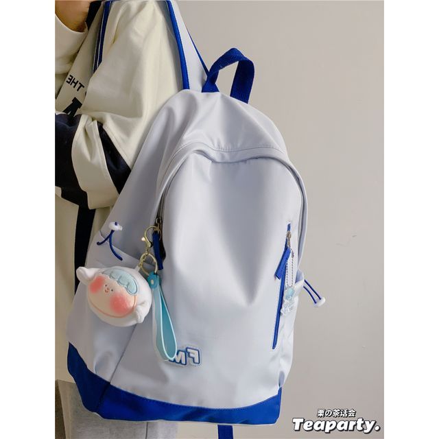 Lightweight Two-Tone Lettering Zip Backpack SpreePicky