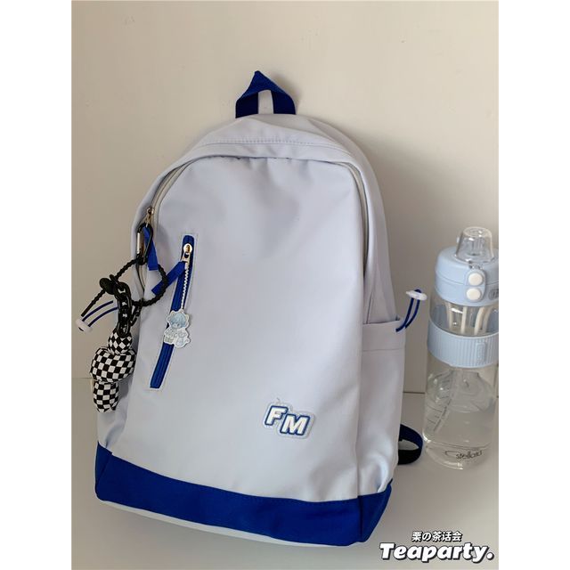 Lightweight Two-Tone Lettering Zip Backpack SpreePicky