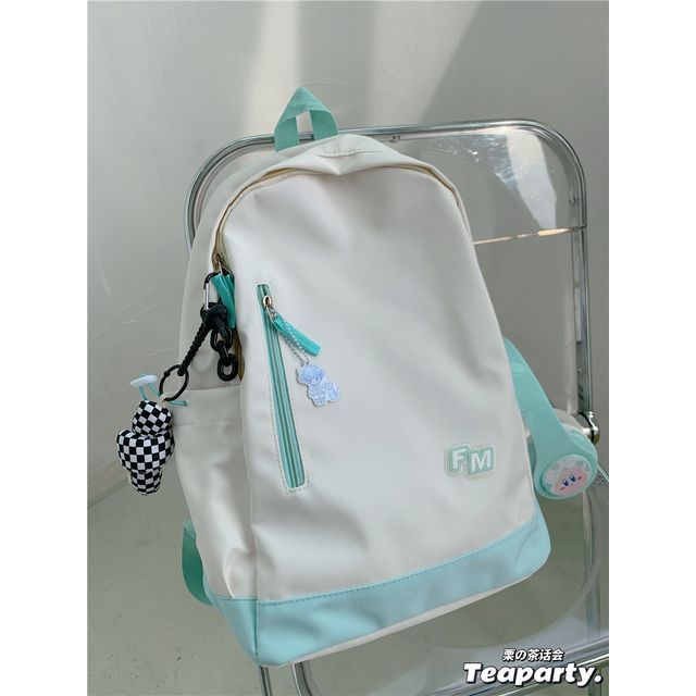 Lightweight Two-Tone Lettering Zip Backpack SpreePicky