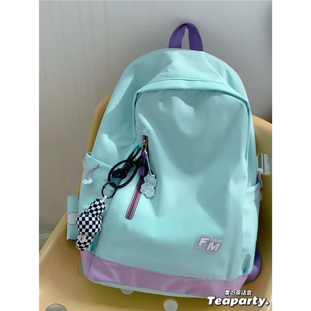 Lightweight Two-Tone Lettering Zip Backpack SpreePicky