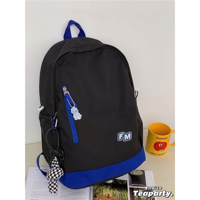 Lightweight Two-Tone Lettering Zip Backpack SpreePicky