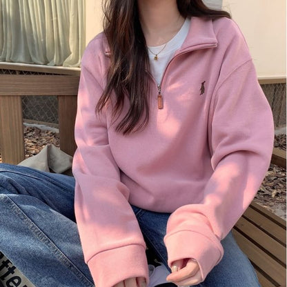 Stand Collar Embroidered Sweatshirt SpreePicky